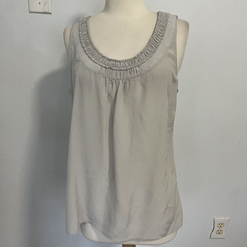 Halogen Top‎ Womens Medium Silk Sleeveless Pleated Gray Blouse